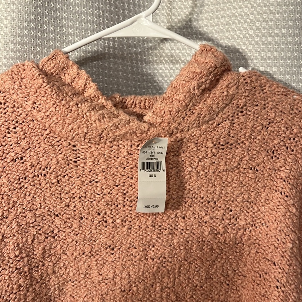 NWT American Eagle Rose Pink,Knit, Hooded, Sweater, Size Small - Picture 2 of 8